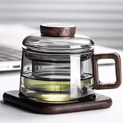JanYoo Glas Teetasse mit Deckel und Sieb | Ideal für den Hausfrau | Für den Zuhause genossenen Tee | Transparent, 200ml,