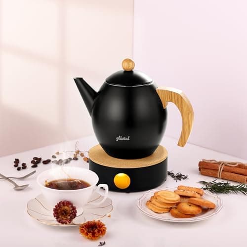 Glastal Schwarzes Teekännchen 1500ml Edelstahl Sieb Borosilicatglas geeignet für Teewärmertop