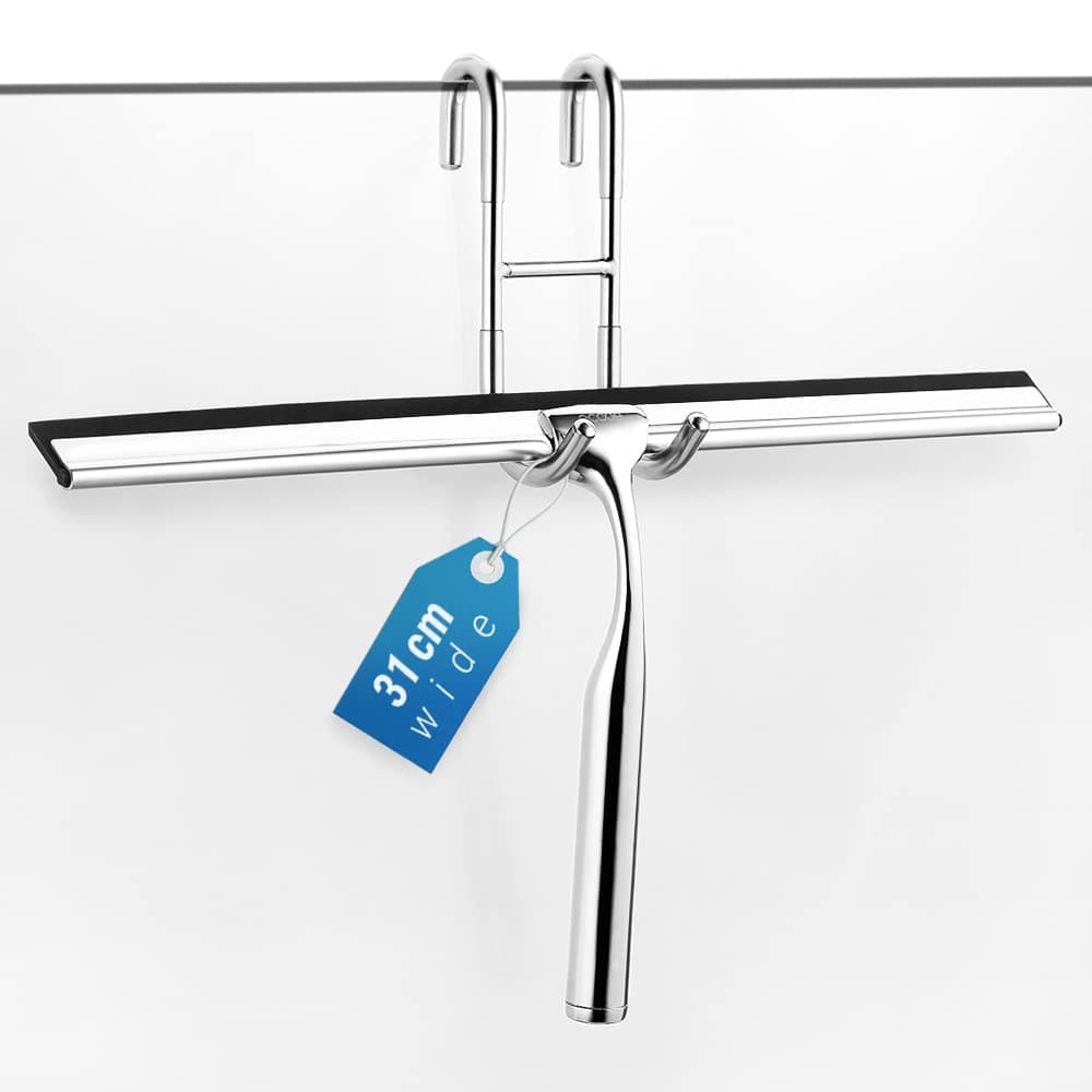 EccoEdelstahl Duschwischer verlängert 31cm ohne Bohren für Fensterabzug Badezimmerwischer mit Wandaufhänger 2 Ersatzlipp