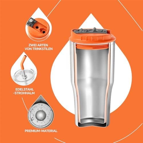 Ideaux Isolierbecher 14oz (420ml) | Doppelwandig | Eign. für Kaffee & Tee - Grün | Auslaufsicher | Reisebef. | Heiß & Ka