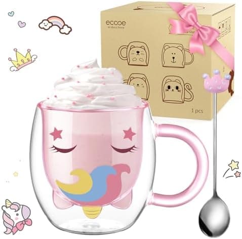 Ecooe Katzen Tasse Süße Doppelwandige Gläser Geburtstag Geschenke für Frauen