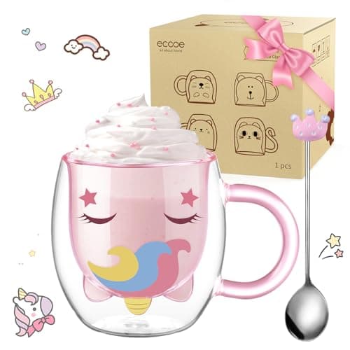 Ecooe Katzen Tasse Süße Doppelwandige Gläser Geburtstag Geschenke für Frauen