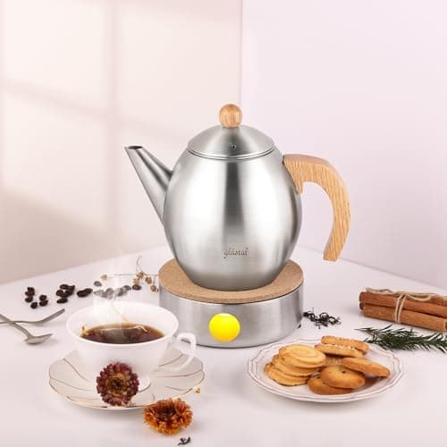 Glastal Schwarzes Teekännchen 1500ml Edelstahl Sieb Borosilicatglas geeignet für Teewärmertop