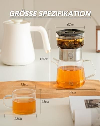 ZENS Modern Teekanne Glas mit Sieb für Teeliebhaber in Portable Tea Maker mit Isolierbecher