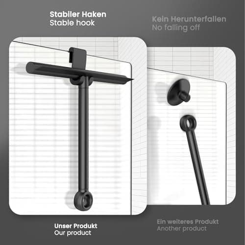 Ecoe Silikon Duschabzieher Schwarz, Abzieher Dusche mit Edelstahlhalterung, für Glas, Spiegel und Fenster, 21cm Breit, H
