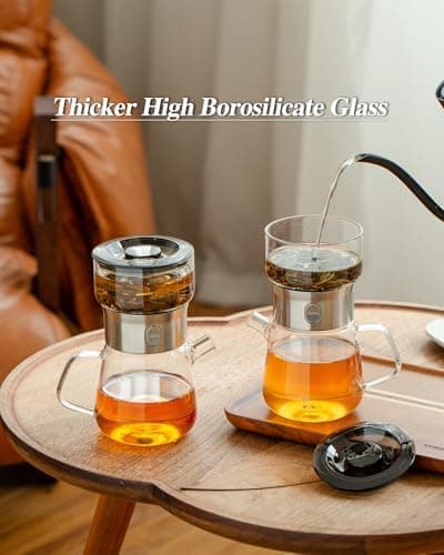 ZENS Modern Teekanne Glas mit Sieb für Teeliebhaber in Portable Tea Maker mit Isolierbecher