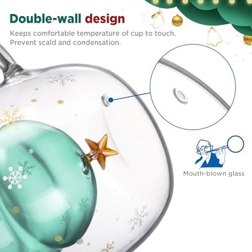 Ecooe Weihnachtstasse Doppelwandige Kaffeegläser 240ml Geschenke für Frauen & Männer