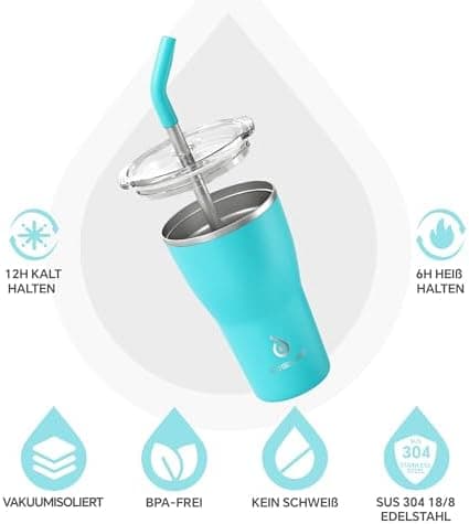 Ideaux Isolierbecher 14oz (420ml) | Doppelwandig | Eign. für Kaffee & Tee - Grün | Auslaufsicher | Reisebef. | Heiß & Ka