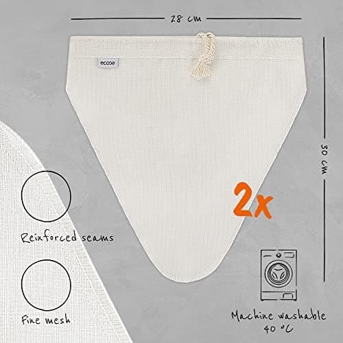 Ecoe Nussmilchbeutel aus Natural Hanf 28 x 30 cm, vegane Nussbeutel für Mandelmilch & Haselnussmilch, waschbarer Filtert