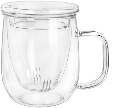 Creano Teeglas All-In-One, große Teetasse mit Sieb und Deckel aus Glas für Tee liebende Frauen und Männer bei jeder Gele
