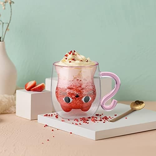 Ecooe Katzen Tasse Süße Doppelwandige Gläser Geburtstag Geschenke für Frauen