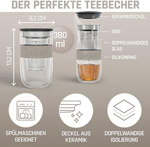 Teebecher mit Sieb 380ml Doppelwandig Taupe