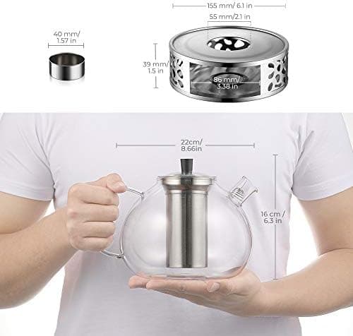 Ecooe 1,5L Teekanne Glas mit Stövchen und Teewärmer Edelstahl für Relaxen im Zuhause und beim Tee genießen