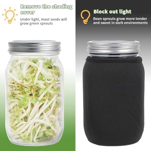 2 Stück Sprossenglas - Keimglas 32oz - Glasmaterial - Inklusive hochwertigem Edelstahl-Gitterdeckel, Ständer, Kunststoff