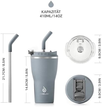 Ideaux Isolierbecher 14oz (420ml) | Doppelwandig | Eign. für Kaffee & Tee - Grün | Auslaufsicher | Reisebef. | Heiß & Ka