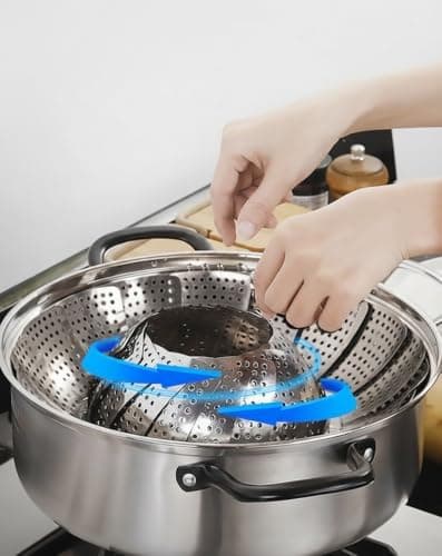 Edelstahl Dampfgarer Einstellbar Dünsteinsatz für Edelstahl Topf 23CM, Edelstahl Dampfgarer für Gemüse, Fisch und Meeres
