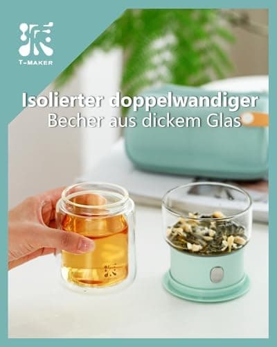 ZENS Modern Teekanne Glas mit Sieb für Teeliebhaber in Portable Tea Maker mit Isolierbecher