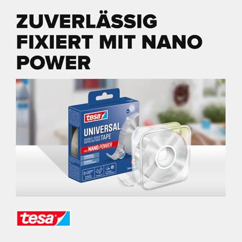 Tesa Universal Nano Tape - transparentes, doppelseitiges Klebeband - ideal für In- und Outdoor - wiederverwendbar und we