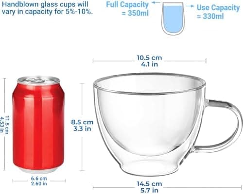 Ecooe Doppelwandige Kaffeetassen Glas 2er Set für Cappuccino und Tee Borosilikatglas
