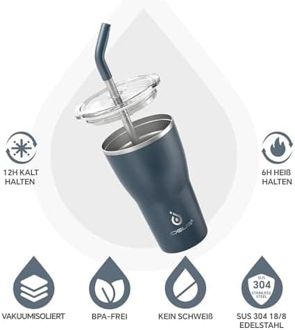 Ideaux Isolierbecher 14oz (420ml) | Doppelwandig | Eign. für Kaffee & Tee - Grün | Auslaufsicher | Reisebef. | Heiß & Ka