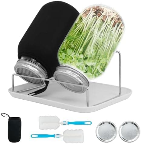 2 Stk Breiter Öffnung Sprossenglas 1000ml für Keimglas und Sprossenzucht Mit Deckel, Tropfschale und Bürste, ideal für d