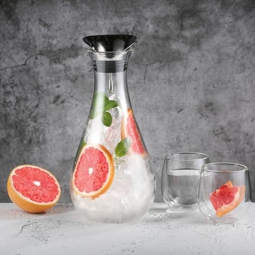 Eeco Glaskaraffe 1,5 Liter Edelstahldeckel Karaffe, ideal für Heißes und Kaltes Wasser, Getränke Büchse, Saft, Milch, Te