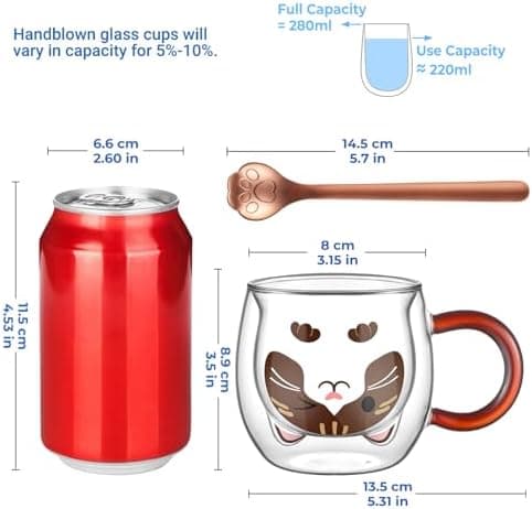 Ecooe Katzen Tasse Süße Doppelwandige Gläser Geburtstag Geschenke für Frauen