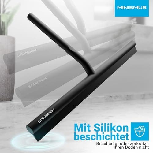 Minismus Silikon Duschabzieher Schwarz 28cm - Makellose Oberflächen, Kein Bohren erforderlich, Glas & FensterHalterung i