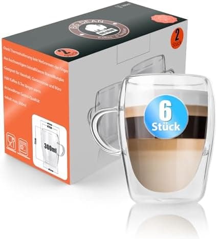 BigDean Doppelwandige Latte Macchiato Gläser 300 ml Geschenkverpackung
| BigDean Teetassen und Kaffeegläser 300 ml dopp