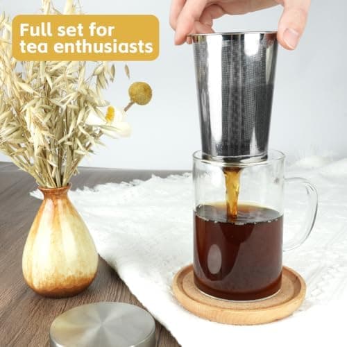 Grosser Teetee Becher mit Edelstahl Sieb und Deckel, 500ml Borosilikat Teeglas für Blumentee
| Borosilikat Teetasse mit