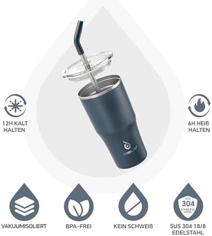 Ideaux Isolierbecher 14oz (420ml) | Doppelwandig | Eign. für Kaffee & Tee - Grün | Auslaufsicher | Reisebef. | Heiß & Ka