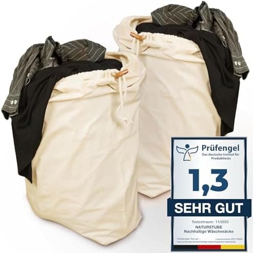 Wäschesack 2er Set 50 x 70 cm - Reise 100% Baumwolle OEKO-TEX zertifiziert, Wäschebeutel, Schmutzwäschebeutel