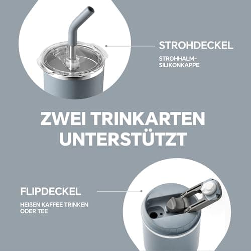 Ideaux Isolierbecher 14oz (420ml) | Doppelwandig | Eign. für Kaffee & Tee - Grün | Auslaufsicher | Reisebef. | Heiß & Ka