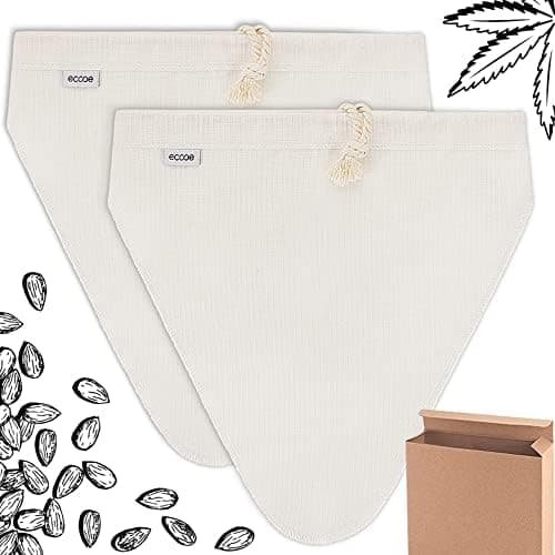 Ecoe Nussmilchbeutel aus Natural Hanf 28 x 30 cm, vegane Nussbeutel für Mandelmilch & Haselnussmilch, waschbarer Filtert