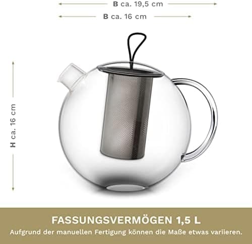 Creano Glas Teekanne 1,2l + Edelstahl Stövchen, ideal für Teezubereitung mit Losen Blüten