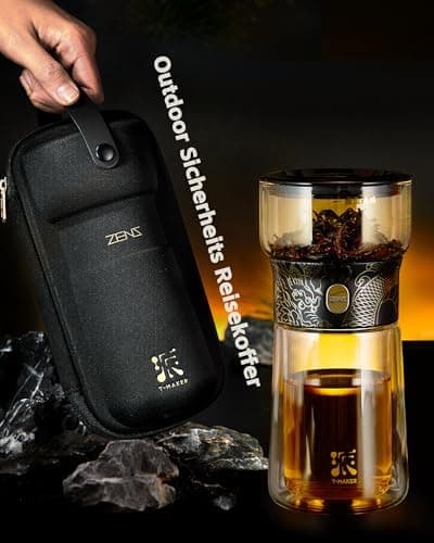 ZENS Modern Teekanne Glas mit Sieb für Teeliebhaber in Portable Tea Maker mit Isolierbecher