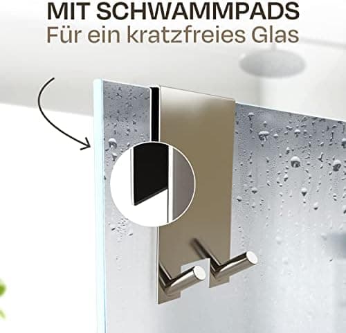 Praknu 2-Haken-Duschhaken - Rohrlochfrei - Innenauskleidung - Rostfreier Edelstahl - Für Glasstärken von 6-12 mm - Rosts
