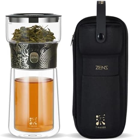ZENS Modern Teekanne Glas mit Sieb für Teeliebhaber in Portable Tea Maker mit Isolierbecher