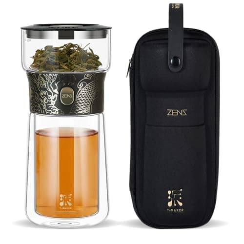 ZENS Modern Teekanne Glas mit Sieb für Teeliebhaber in Portable Tea Maker mit Isolierbecher