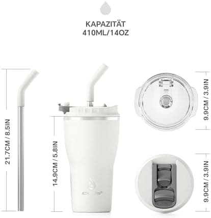 Ideaux Isolierbecher 14oz (420ml) | Doppelwandig | Eign. für Kaffee & Tee - Grün | Auslaufsicher | Reisebef. | Heiß & Ka