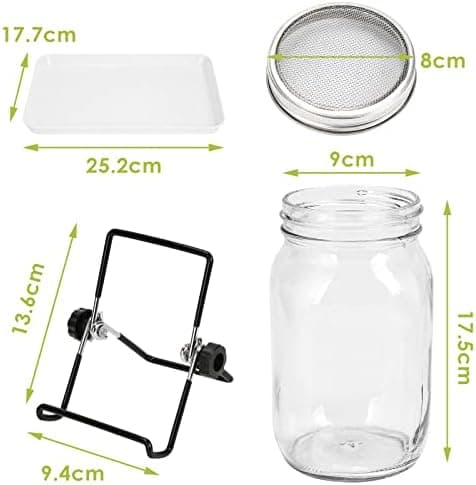 Keimglas Sprossenglas 2er Set 950ML Weiß Einsatzbereich Kresse Alfalfa Brokkoli Mungobohnen 2 Einstellbare Halterung Dri