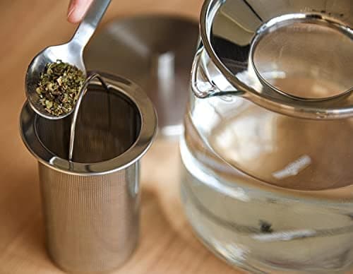 Glasteekanne 1L handgefertigt, hitzebeständig, für 4-8 Tassen, borosilikatetes Glas, herausnehmbares Edelstahl-Sieb
