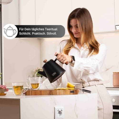 VDN Teekanne mit Siebeinsatz für 5-6 Tassen - Doppelwandig Edelstahl, 1L - Thermowarm bis zu 1h - Teebereiter für losen