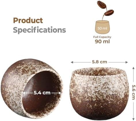 EcoeEspressotassen Dickwandig Porzellan 5er Set 50ml, Handgefertigte Keramik Kaffeetassen für Damen und Herren, ideale W