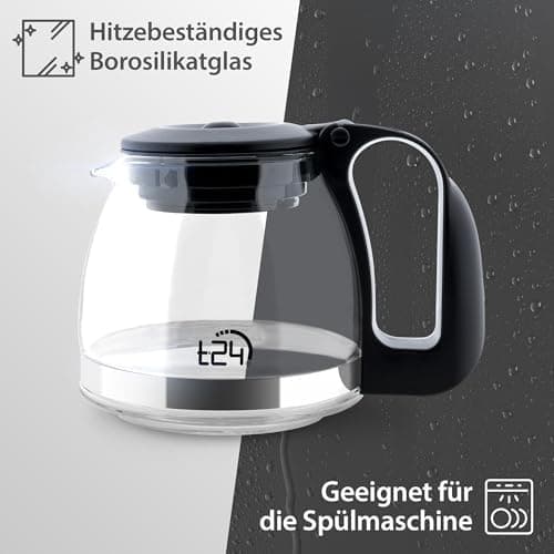 T24 Glas Teekanne mit Hitzebeständigem Edelstahl Filter für Losen Tee - 1250ml - Überhitzungsschutz und Siebeingebaust