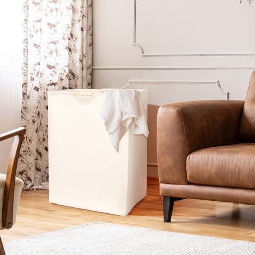 AiQInu Faltbar Wäschesammler für Schlafzimmer, Bad und Kinderzimmer mit Platzsparendem Holzgriff und großen Speicherkapa
