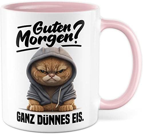 Lustige Katzen-Tasse Morgenmuffel Humor Geschenk für Verschlafene Kaffeebecher (Weiß & Schwarz)  
Geschmackvolle Witze K