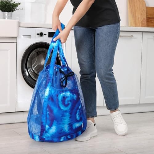 WAWSAM Großer Netz-Wäschesack für College-Essentials | Wäschekorb mit Gurten und Kordelzug-Verschluss | Waschküchen-Orga