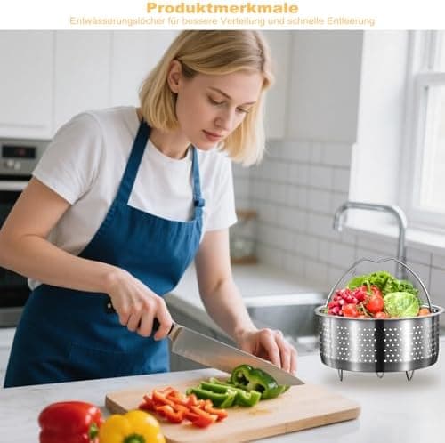 Edelstahl 304 Dampfgarer Topf für schnell kochendes Gemüse und Früchte mit Griff (22cm) - Topf mit Dämpfereinsatz für Ko