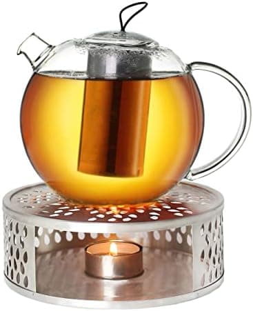 Creano Glas Teekanne 1,2l + Edelstahl Stövchen, ideal für Teezubereitung mit Losen Blüten